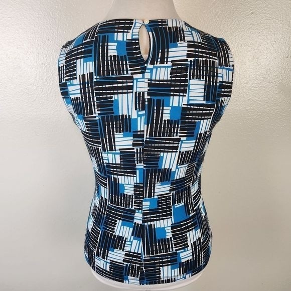 Calvin Klein Blue & Black Colorblock Sleeveless Blouse Size Small Petite - Picture 6 of 8